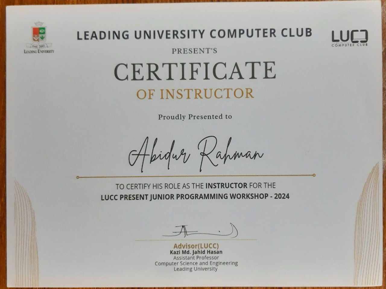 Instructor Certificate